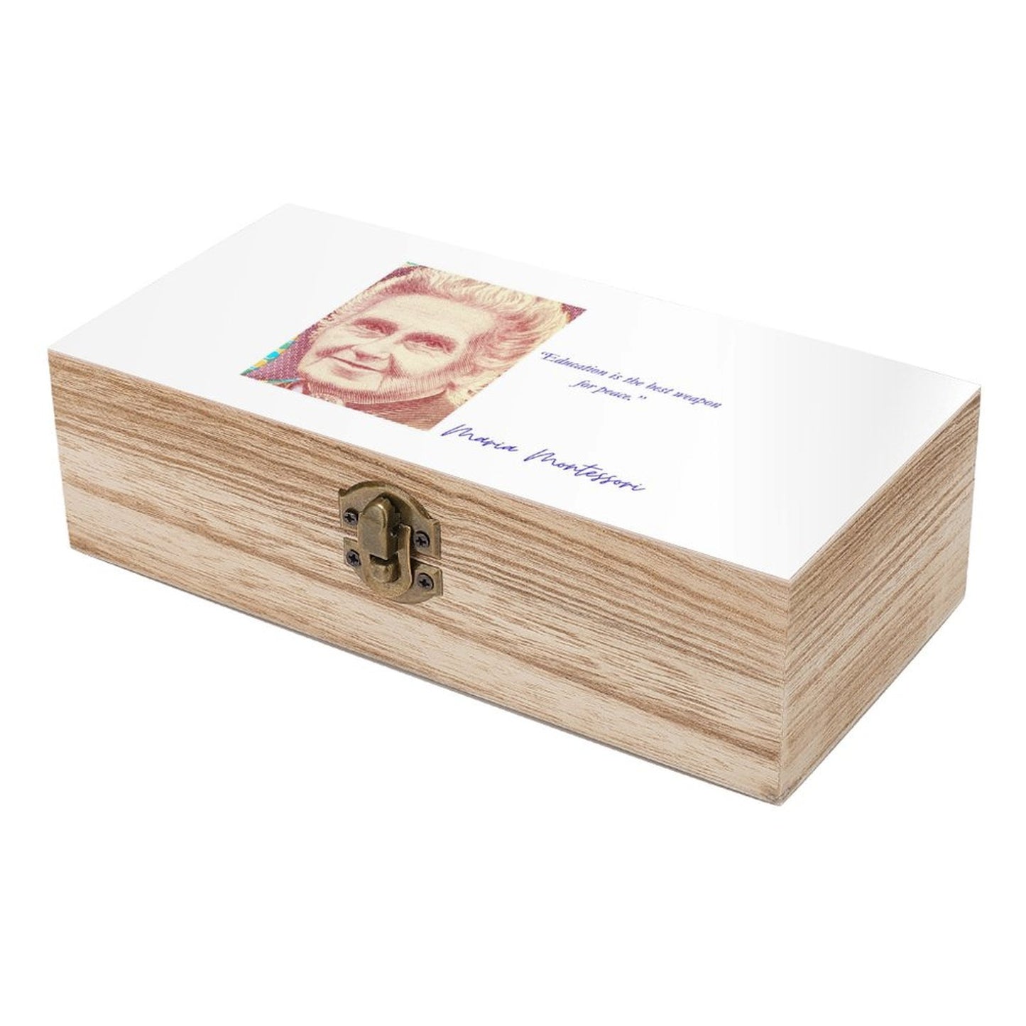 Montessori Wooden storage box with Lid- “Education is the best weapon for peace.” Wooden Storage Box