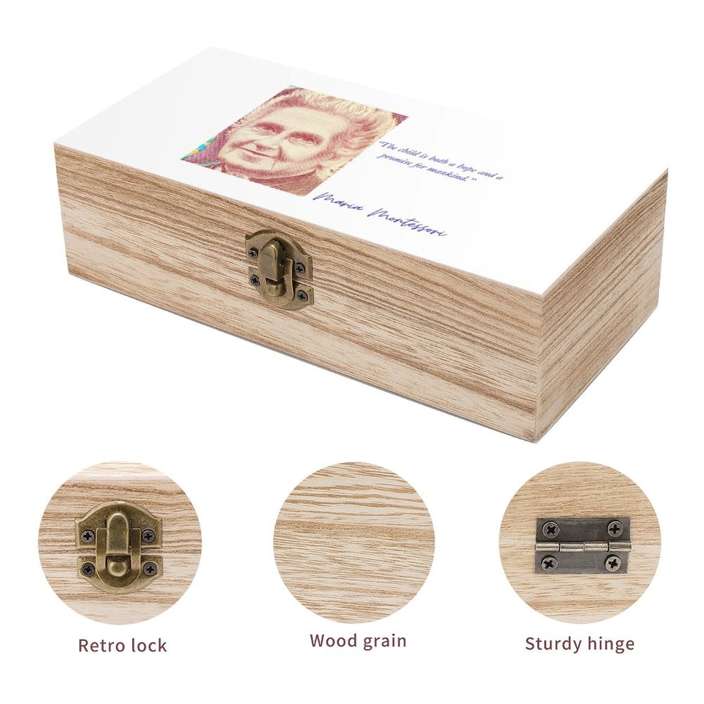 Montessori Wooden storage box with Lid - “The child is both a hope and a promise for mankind.” Wooden Storage Box