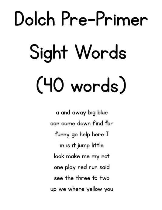 Dolch Sight Words – Complete Set (Pre-K to Grade 3) – Digital Download