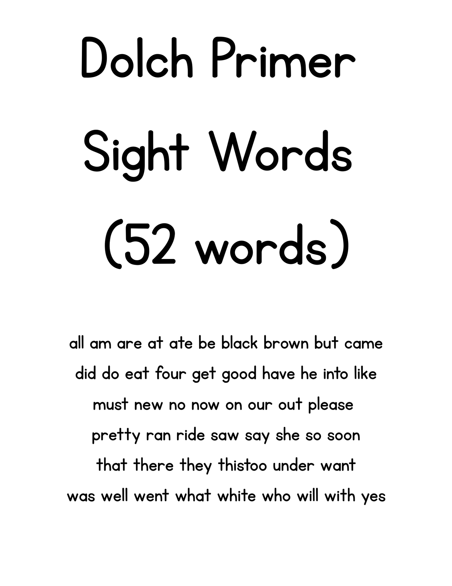 Dolch Sight Words – Complete Set (Pre-K to Grade 3) – Digital Download