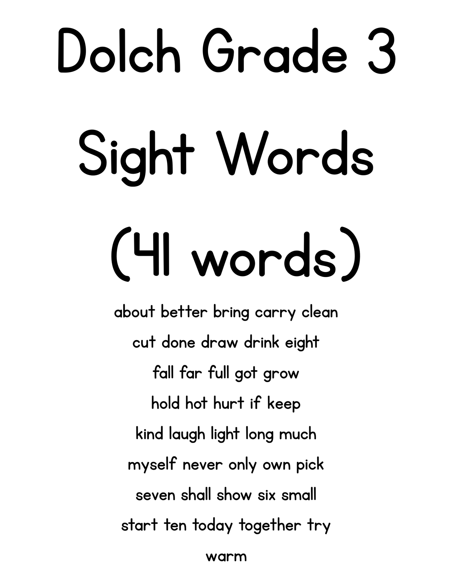 Dolch Sight Words – Complete Set (Pre-K to Grade 3) – Digital Download