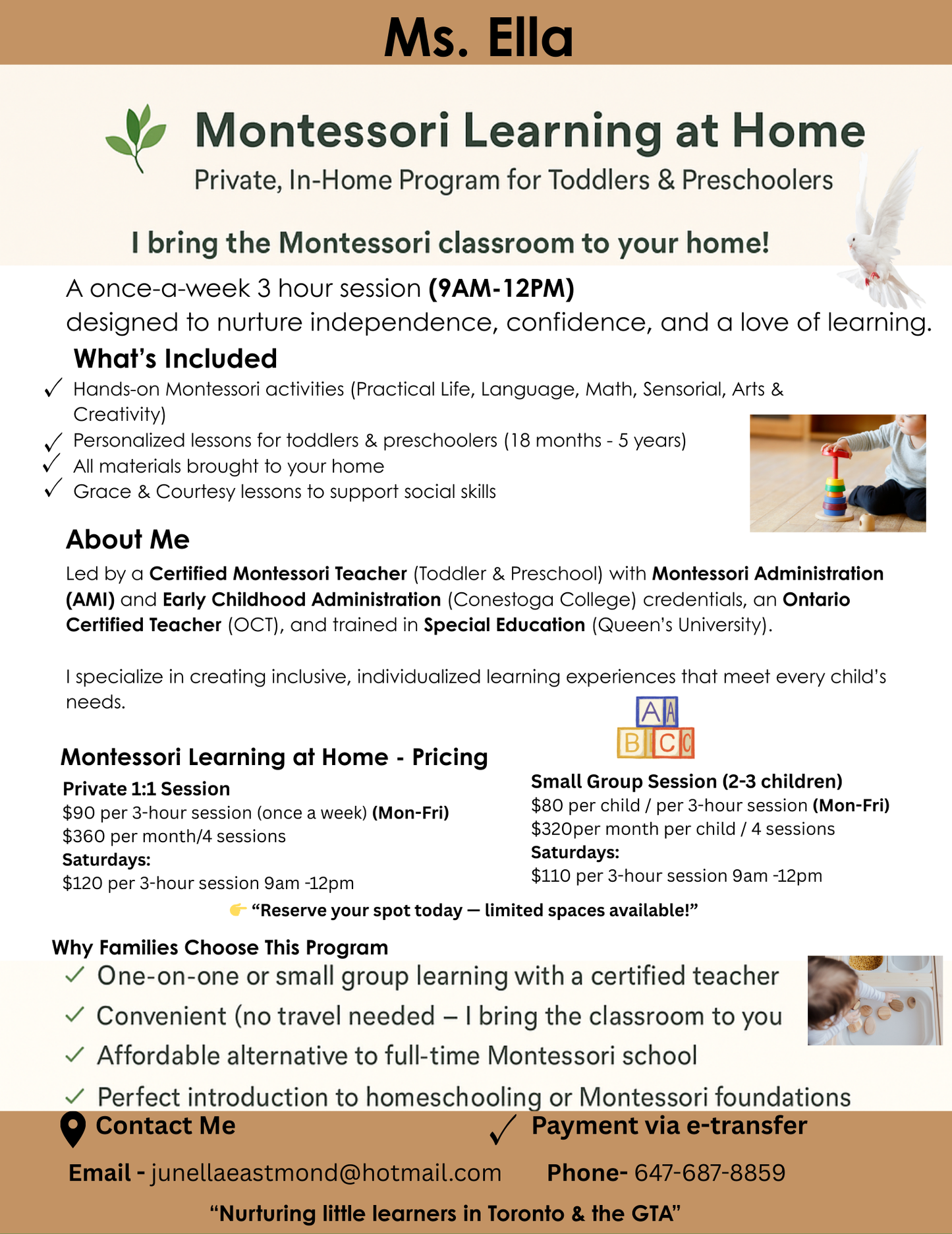 Montessori Home Schooling - I bring the Montessori Classroom to you.